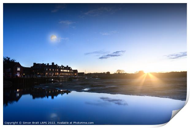 Blakeney quay at dusk with blue evening light Print by Simon Bratt LRPS