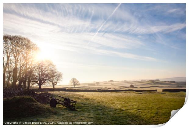 Frosty landscape in Peak District stone walls Print by Simon Bratt LRPS