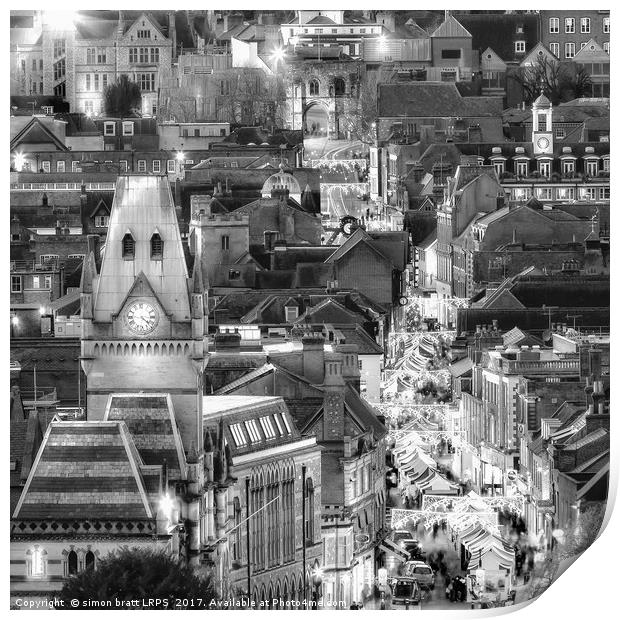 Winchester city in Hampshire night view at Christm Print by Simon Bratt LRPS