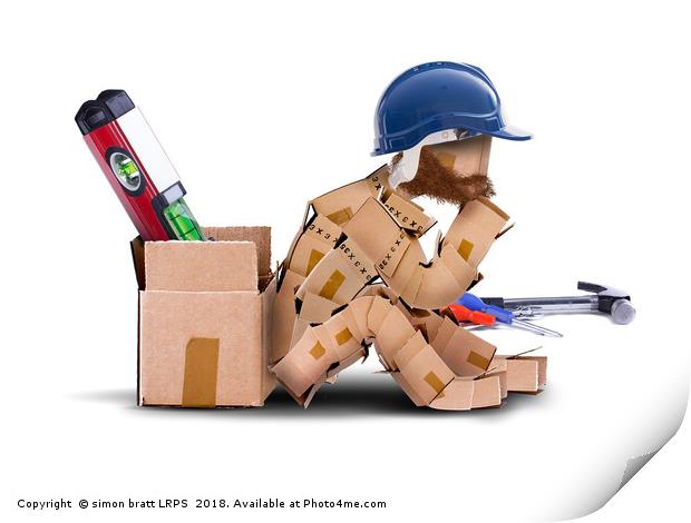 Box character handyman character sat thinking Print by Simon Bratt LRPS