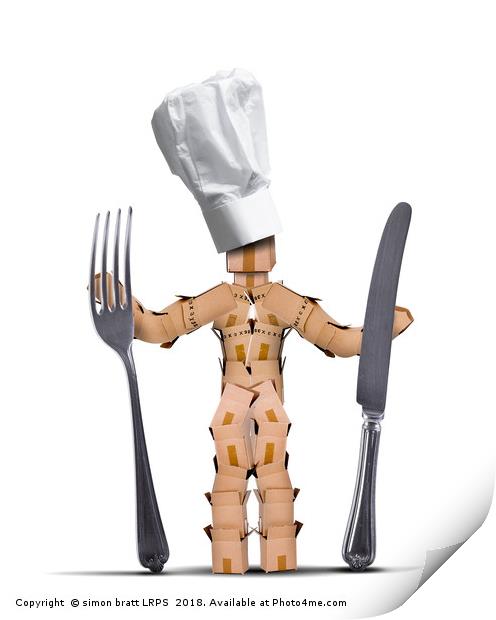 Chef box man character with cutlery Print by Simon Bratt LRPS
