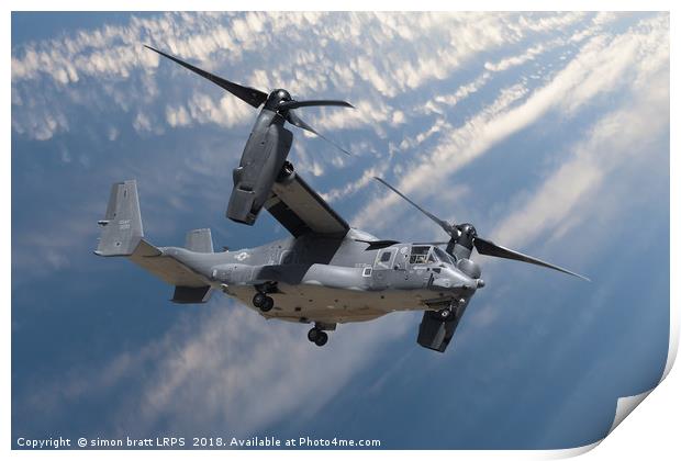 Bell Boeing Osprey V-22 helicopter close up view f Print by Simon Bratt LRPS