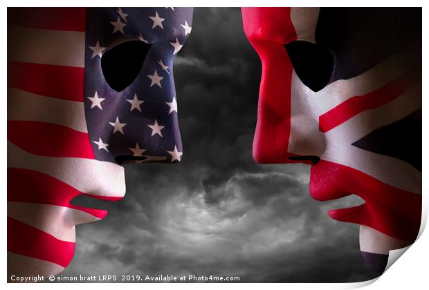Head to head USA and UK flag faces Print by Simon Bratt LRPS