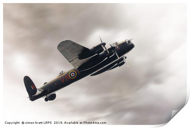 Lancaster bomber close up fly past Print by Simon Bratt LRPS