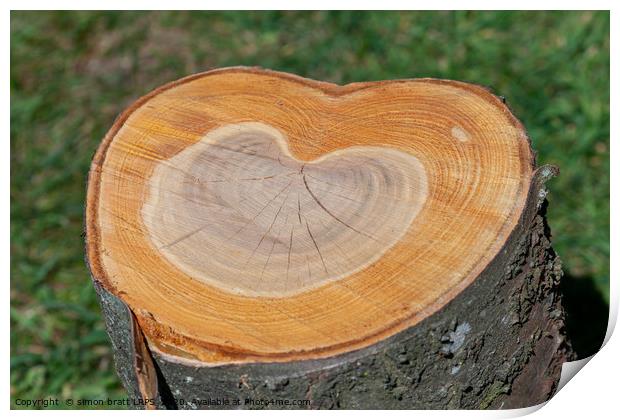 Tree trunk with love heart growth rings Print by Simon Bratt LRPS