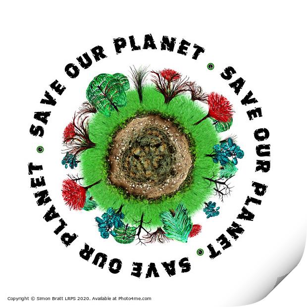 Planet earth icon with slogan Print by Simon Bratt LRPS