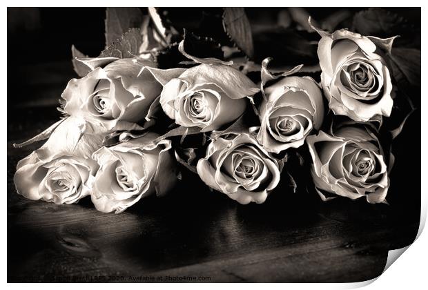 Roses on a table in black and white Print by Simon Bratt LRPS