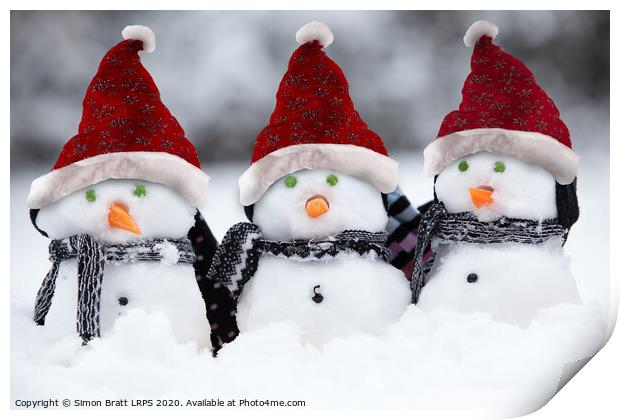 Snowmen with Christmas hats Print by Simon Bratt LRPS
