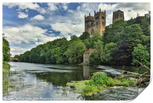 Durham Cathedral from the old corn mill Print by Ernie Jordan