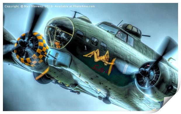 B17 Flying Fortress Sally B close up art shot Print by Max Stevens