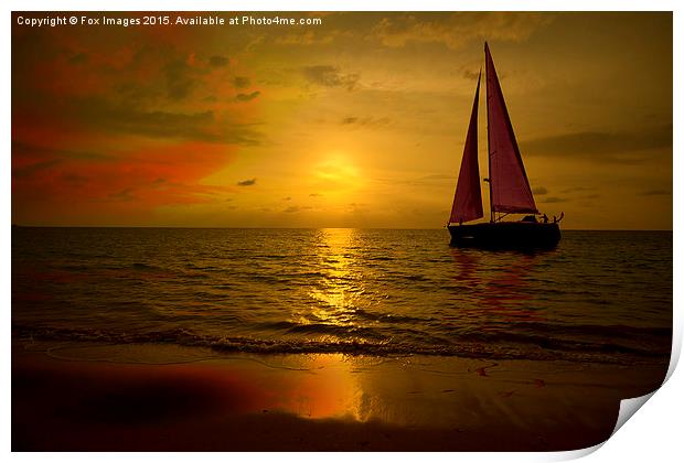  sunset sea and boat Print by Derrick Fox Lomax