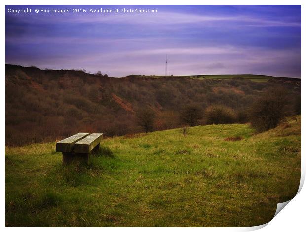 The bench in the valley Print by Derrick Fox Lomax