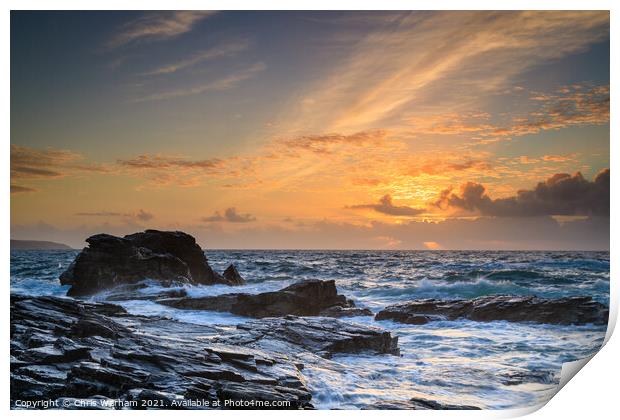 Cornish sunset - Gwithian, Godrevy beach, Hayle Print by Chris Warham