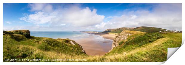 Panorama of Rhossili Beach on the Gower peninsular in South Wale Print by Chris Warham