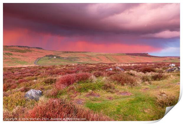 Hailstorm over Stamage Edge in the Peak District at sunset Print by Chris Warham