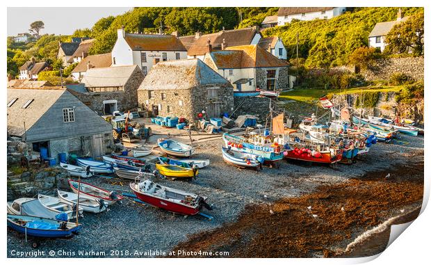 Cadgwith Cove | Fishing boats on the beach Print by Chris Warham