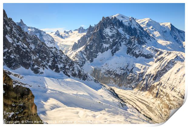 Mont Blanc and the Mer de Glace glacier Print by Chris Warham