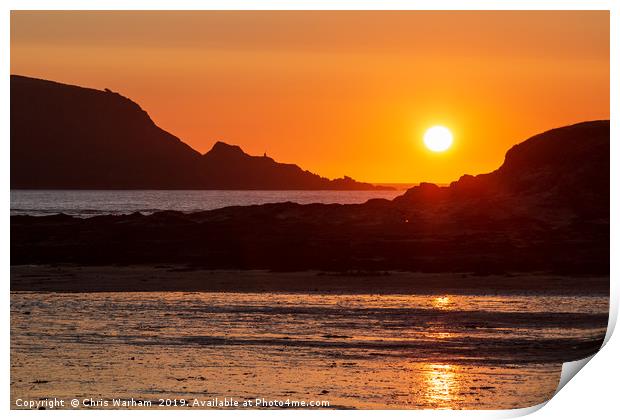 Cornwall setting sun at Rock, Cornwall Print by Chris Warham