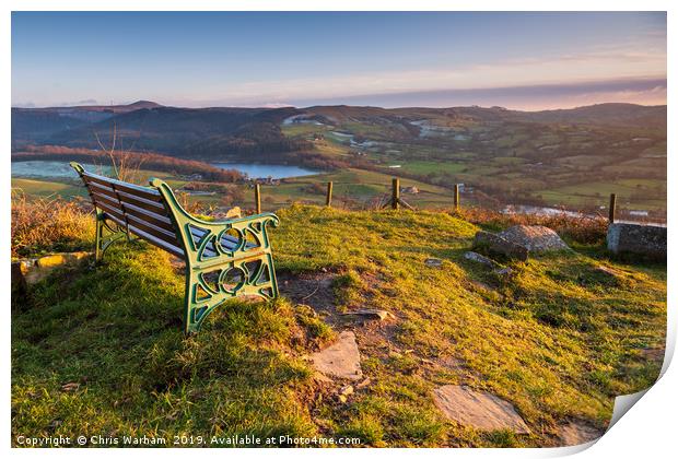 Teggs Nose Macclesfield - seat and view over Langl Print by Chris Warham