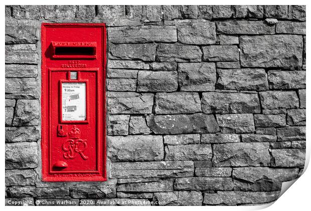Red postbox in a dry stone wall Print by Chris Warham