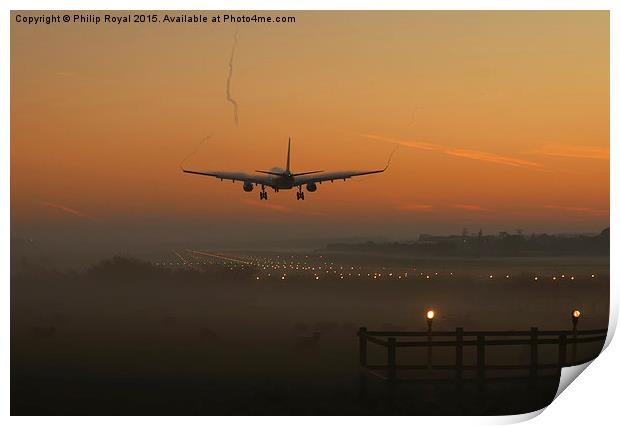 A330 Dawn Arrival at London Gatwick Print by Philip Royal