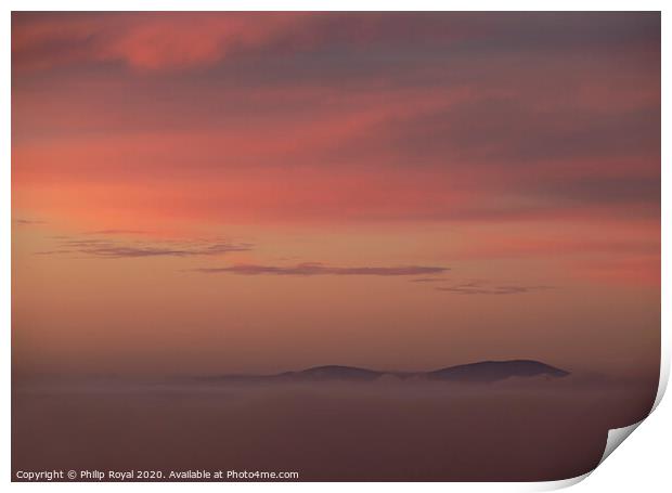 Pink Sunset Sky over Criffel, Dumfries Galloway Print by Philip Royal