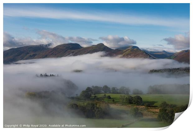 Catbells and Mist - Derwentwater, Lake District Print by Philip Royal
