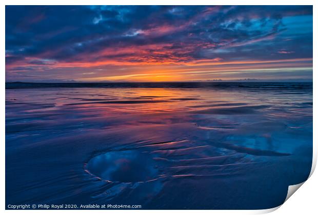 Sand Patterns and Sunset Reflections, Maryport Print by Philip Royal