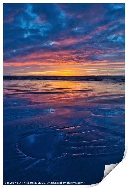 Lake District Sunset Reflections and Sand Patterns Print by Philip Royal