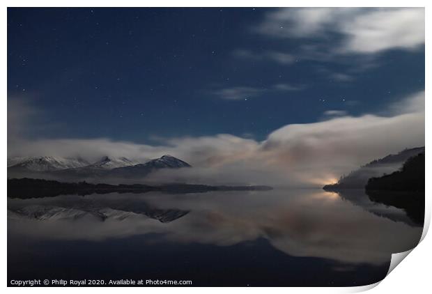 Night Mist, Bassenthwaite Lake, Lake District UK Print by Philip Royal