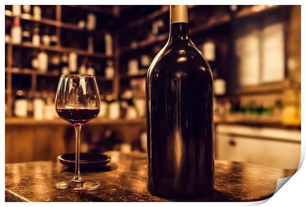 Wine Bottle and Glass Print by Adam Kelly