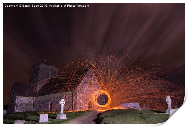  Sparks Fly at St. Martha's Church, Guildford Print by Sarah Scott