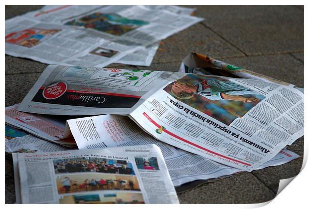  Newspapers spead on the floor Print by Jose Manuel Espigares Garc