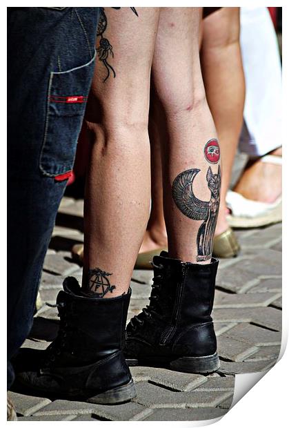  Legs with boots and tattoo Print by Jose Manuel Espigares Garc
