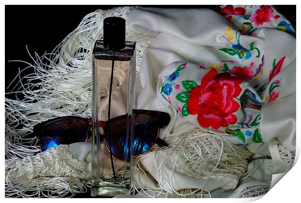  Perfume and glasses Print by Jose Manuel Espigares Garc