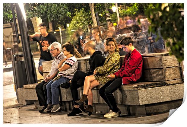 People sitting and relaxing in the evening Print by Jose Manuel Espigares Garc