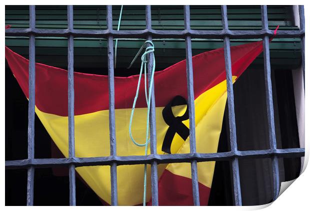 This is the Spanish flag with a black ribbon as a  Print by Jose Manuel Espigares Garc