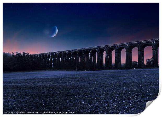 Balcombe Viaduct nighttime  Print by Beryl Curran