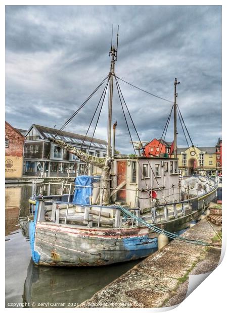 Fishing boat Exeter quayside  Print by Beryl Curran