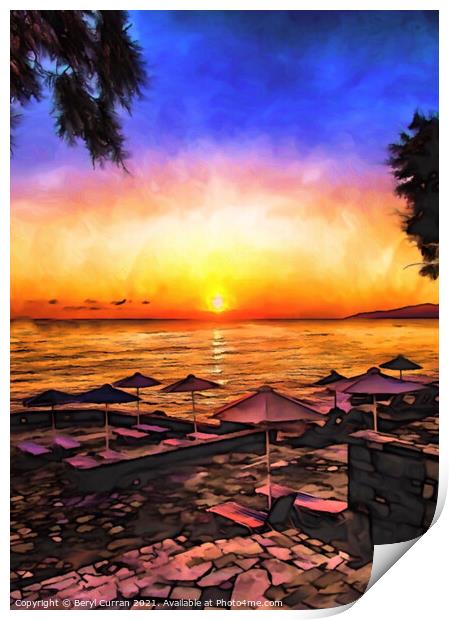 Golden Sunset on the Island of Crete Print by Beryl Curran