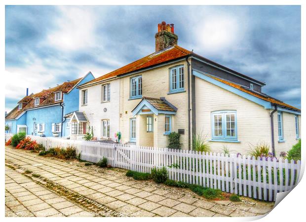 Charming Cottages on Mudeford Quay Print by Beryl Curran