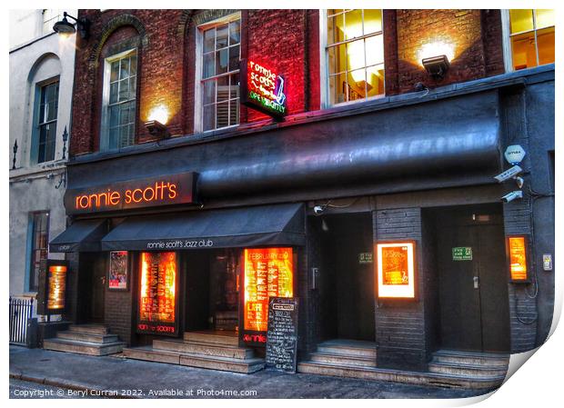 Ronnie Scott’s Jazz Club London  Print by Beryl Curran
