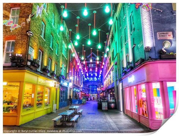 A Dazzling Night in London’s Carnaby Street Print by Beryl Curran