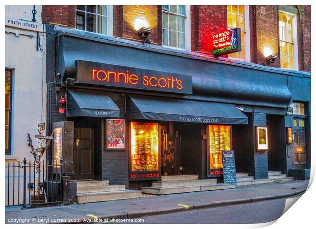 Ronnie Scott’s Jazz Club London Print by Beryl Curran