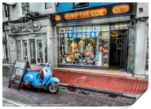 Nostalgic Blue Vespa Scooter in Brighton Print by Beryl Curran
