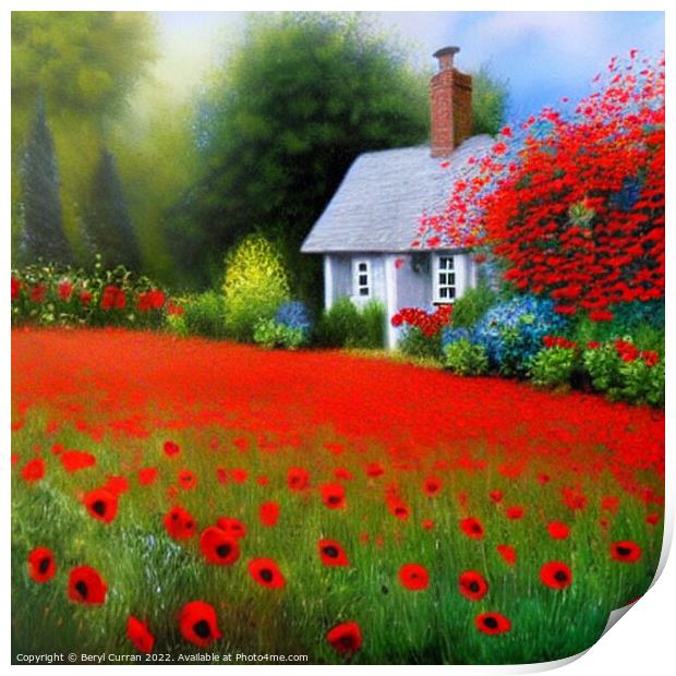 Enchanting Poppy Cottage Print by Beryl Curran