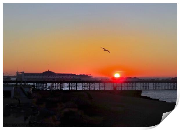 Sunrise over Palace Pier Brighton  Print by Beryl Curran