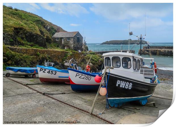 Fisherman’s Cottage Mullion Cove Print by Beryl Curran