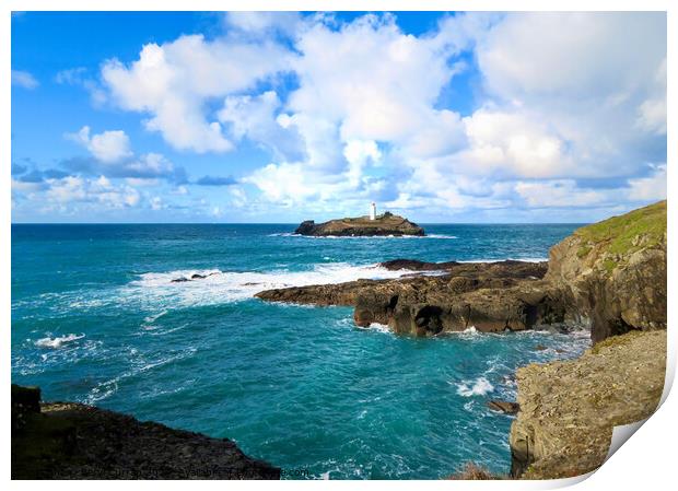 Godrevy Lighthouse Cornwall  Print by Beryl Curran