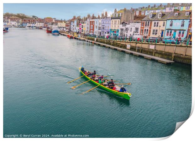 Gig practice in  Weymouth Harbour  Print by Beryl Curran